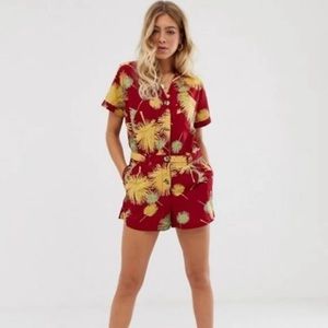 Free People Women's Malibu Red Floral Tropical Romper size XS